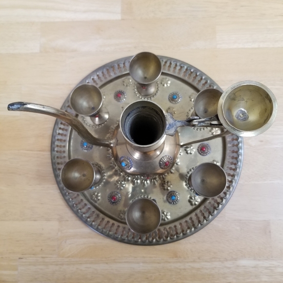 #1099 8 pcs Morocco Wine Tea Coffe brass stone set - Picture 5 of 16